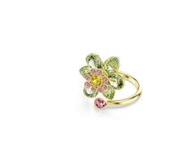 Swarovski Anello aperto Idyllia, tagli misti, fiore, verde, placcato color oro