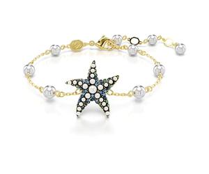 Swarovski Idyllia - Bracciale da donna, placcato oro, con perle di cristallo, stella marina, multicolore, 15.5-19.5 cm