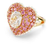 Swarovski Idyllia Hyperbola - Anello da cocktail da donna, placcato oro, taglio ottagonale, a forma di cuore, taglia 55-60, colore: rosa, Cristallo Zirconia cubica, Cristallo Zirconia cubica
