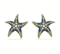 Swarovski Idyllia - Orecchini a perno placcati oro, a forma di stella marina, grandi, multicolore, 3.7 cm x 3.5 cm, Cristallo, Cristallo
