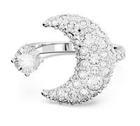 Swarovski Luna Anello Aperto, con Cristalli e Zirconia Swarovski, Placcatura in Tonalità Rodio, Taglia 50, Bianco