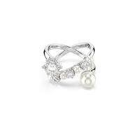 Swarovski Anello cocktail Matrix, Crystal Pearl, Taglio Round, Bianco, Placcato rodio, 60