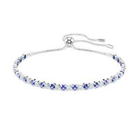 Swarovski Matrix Bracciale Tennis, Gioiello Versatile con Zirconia Trasparenti e Blu, Pietre a Tagli Arrotondati Misti, Chiusura a Scorrimento, Placcatura in Tonalità Rodio, 24 cm, 0,3 cm