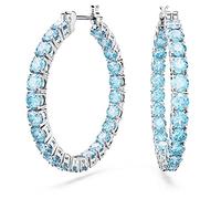 Swarovski Matrix Orecchini a Cerchio, con Zirconia Swarovski a Taglio Tondo, Placcati in Tonalità Rodio, Azzurro