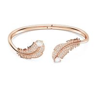 Swarovski Nice Bracciale Rigido, con Motivo a Piuma, Cristalli e Zirconia Swarovski, Placcatura in Tonalità Oro Rosa, Taglia L, Bianco