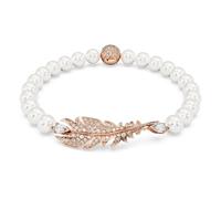 Swarovski Nice Braccialetto, Motivo a Piuma, con Perle di Cristallo, Cristalli e Zirconia Swarovski, Placcatura in Tonalità Oro Rosa, Taglia L, Bianco