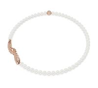 Swarovski Nice Collana Girocollo, Motivo a Piuma, con Perle di Cristallo, Cristalli e Zirconia Swarovski, Placcatura in Tonalità Oro Rosa, Bianco