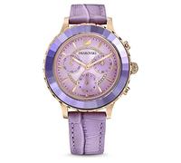 Swarovski Octea Lux Chrono Orologio, con CristalliSwarovski e Cinturino in Pelle, Placcato in Tonalità Oro Rosa, Meccanismo al Quarzo, Viola
