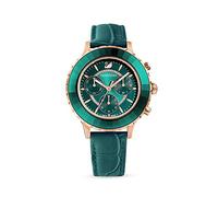 Swarovski Octea Lux Chrono Orologio, con CristalliSwarovski e Cinturino in Pelle, Placcato in Tonalità Oro Rosa, Meccanismo al Quarzo, Verde