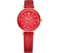 Swarovski Octea Nova 5650002 - Orologio in cristallo Octea Nova 33 mm, realizzato in Svizzera, cinturino in pelle, rosso, finitura oro rosa