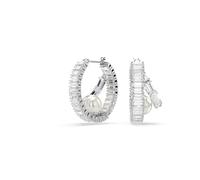 Swarovski Orecchini a cerchio Ariana Grande x Swarovski, Crystal Pearl, taglio Baguette, Bianchi, Placcato rodio, Taglia unica