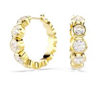 Swarovski Orecchini a cerchio in legno, taglio rotondo, bianco, placcato color oro