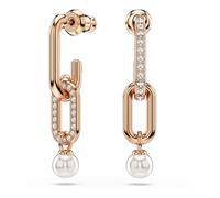 Swarovski Orecchini Constella, perle di vetro, taglio rotondo, bianco, placcato oro rosa