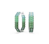 Orecchini a cerchio Matrix Taglio baguette, Verdi, Placcato rodio