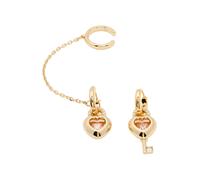 Swarovski Orecchini pendenti con ear cuff Idyllia, Taglio misto, Cuore con chiave, Rosa, Placcato color oro