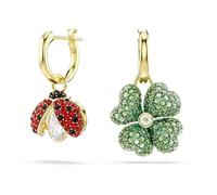 Swarovski Orecchini pendenti Idyllia, Set (3), Coccinella, quadrifoglio, fragola, Multicolore, Placcato color oro