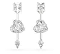 Swarovski Orecchini pendenti Idyllia, Taglio misto, Cuore con freccia, Bianchi, Placcato rodio