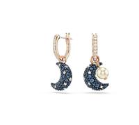 Swarovski Luna Orecchini Pendenti, con Perla di Cristallo, Cristalli Swarovski, Smalto, Design Asimmetrico, Placcati in Tonalità Oro Rosa, Multicolore
