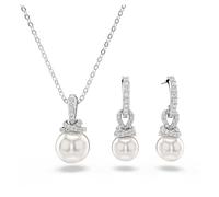 Swarovski Originally Set Collana Pendente e Orecchini, con Zirconia Trasparenti e Crystal Pearls, Chiusura a Moschettone, Placcatura in Tonalità Rodio, 38-43 cm, 2,1 x 1 cm, 2,5 x 0,8 cm