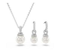 Swarovski Originally Set Collana Pendente e Orecchini, con Zirconia Trasparenti e Crystal Pearls, Chiusura a Moschettone, Placcatura in Tonalità Rodio, 38-43 cm, 2,1 x 1 cm, 2,5 x 0,8 cm