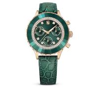 Swarovski Orologio Octea Chrono, Fabbricato in Svizzera, Cinturino in pelle, Verde, Finitura in tono oro rosa