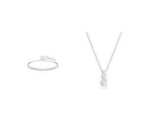 Swarovski Pendente Attract Trilogy, Rotondo, Bianco, Placcato rodio & Subtle Trilogy Bracciale Morbido, Placcato in Tonalità Rodio Lucido