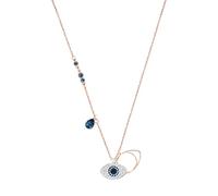Swarovski Pendente da donna collezione duo. Pendente con placcatura di diversi colori. Gioiello due elementi a occhio: uno in cristallo azzurro, nero e pavé di clear crystal e l'altro in met