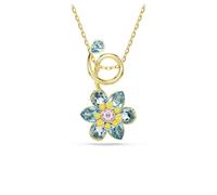 Swarovski Pendente Idyllia, tagli misti, fiore, blu, placcato color oro