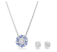 Swarovski Set Idyllia Taglie miste, Fiore, Blu, Bagno rodio, Largo del collar: 38 - 45 cm, rodio, Cristallo