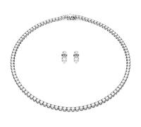 Swarovski Matrix Set di Collana e Orecchini a Lobo, con Zirconia Swarovski a Taglio Tondo, Placcato in Tonalità Rodio, Bianco