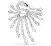 Swarovski Spilla Vienna, Taglio misto, Cigno, Bianca, Placcato rodio
