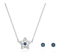 Swarovski Stella Set Collana e Orecchini, con Cristalli e Zirconia, con Chiusura ad Anello a Molla, Placcati in Tonalità Rodio, Azzurro