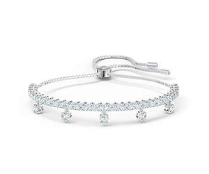 Swarovski Subtle Drops Bracciale Morbido, Placcato in Tonalità Rodio con Cristalli Arrotondati su Catena e Pietre Sospese, Taglia M, Bianco