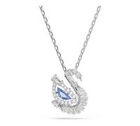 Swarovski Swan Collana Pendente, Gioiello con Zirconia Trasparenti e Blu, Taglio Misto, Forma a Cigno, Chiusura a Moschettone, Placcatura in Tonalità Rodio, 38-7 cm, 1,7 x 1,4 cm