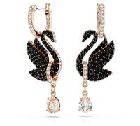 Swarovski Swan - Orecchini pendenti placcati in oro rosa, colore: Nero, 3.8 cm x 1.3 cm, Cristallo Zirconia cubica, Zirconia cubica