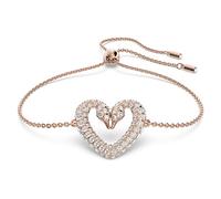Swarovski Una Bracciale a Catena Morbida, Placcato in Tonalità Oro Rosa con Delicati Cristalli su CigniSwarovski a Cuore, Collezione III, Bianco