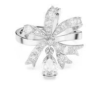 Swarovski Volta Anello, con Motivo a Fiocco e Zirconia Swarovski, Placcato in Tonalità Rodio, Taglia 55, Bianco