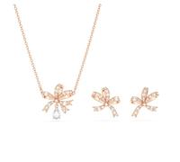 Swarovski Volta, Set Orecchini e Collana Pendente, con Motivo a Fiocco, Cristalli e Zirconia Swarovski, Placcati in Tonalità Oro Rosa, Bianco