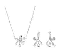 Swarovski Volta, Set Orecchini e Collana Pendente, con Motivo a Fiocco, Cristalli e Zirconia Swarovski, Placcati in Tonalità Rodio, Bianco