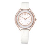 Swarovski Orologio Crystalline aura, Fabbricato in Svizzera, Cinturino in pelle, Bianco, Finitura in tono oro rosa