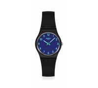 Swatch Orologio analogico con quadrante blu scuro, numeri luminosi verde chiaro, cassa e cinturino nero opaco lb188