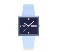 Swatch Orologio Quadrato con Bioceramic, Quadrante Blu Scuro, Cinturino Blu Chiaro, Indicatore Data