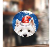 Swavecat Adesivi rotondi in vinile con cane con cappello di Babbo Natale, adesivi di San Valentino per bambini West Highland White Terrier, adesivi rotondi in vinile per piccole imprese, feste di
