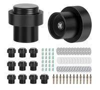 SWAWIS 12 Pezzi Nero Fermaporta a Pavimento Adesivo ø 32mm Altezza 45mm, in Acciaio Inox, con Viti e Striscia di Colla, per Ufficio Casa, 3 Metodi di Installazione