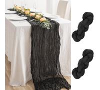 SWAWIS 2 Pezzi Runner Tavola Nero 90 x 300 cm Runner Tavola Moderno Boho Garza per Formaggio per Matrimoni, Nozze Battesimo Baby Shower Vacanze Feste