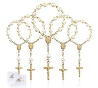 SWAWIS 30 Pezzi Rosario Battesimo Bomboniere Mini Rosari da Dito Perle Finte Bomboniere Battesimo per Battesimo Comunione Matrimonio Comunione Bomboniere, Oro