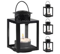 SWAWIS 4 Pezzi Lanterne Decorative Sospese Portacandele per Candele Nero | Lanterna Vintage da Giardino per Candele Tealight, da Esterno, per Matrimonio e Natale