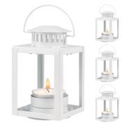 SWAWIS 4 Pezzi Lanterne Decorative, Vintage Lanterna Sospesa Portacandele Lanterne da Giardino Sospese, Lanterna per Candele Tealight, Lanterne da Esterno per Dcorazione di Matrimonio Natale, Bianco