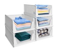 SWAWIS 5 Pezzi Contenitori Impilabili per Armadi in Plastica Staccabili, 43 * 32.5 * 18cm Impilabili per Armadio Organizzatori, Scatole Pieghevoli per Guardaroba per Casa Camera da Letto Cucina