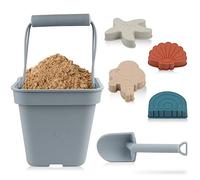 SWAWIS 6 Pezzi Giocattoli da Spiaggia Set, Blu-Grigio Morbido Silicone Giochi Spiaggia Bambini con Secchiello, Pala, Stella Marina, Sirena